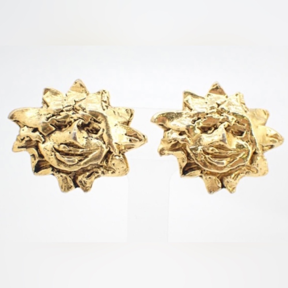 Hermes Paris Vintage Sun Motif Women Earrings Gold Plated